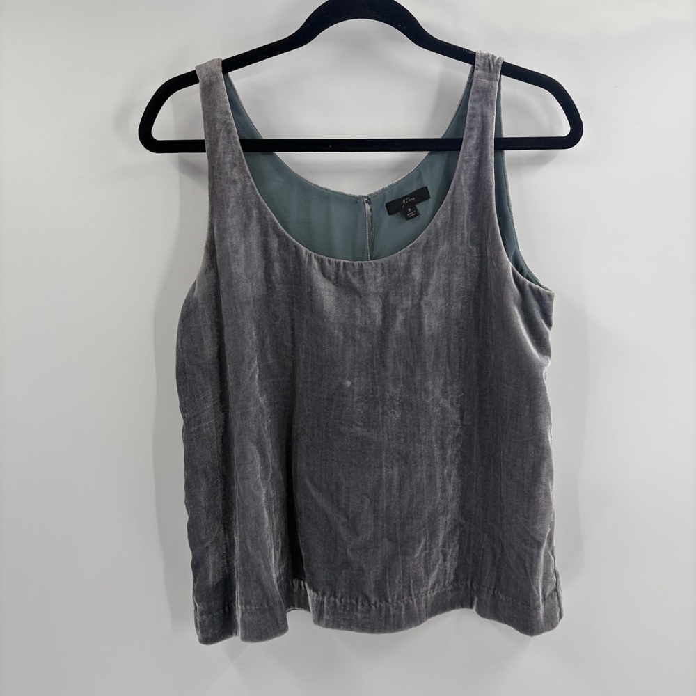 J.crew Blue Sleeveless Velvet Going Out Lined Preppy Scoop Neck Tank Top Size 8
